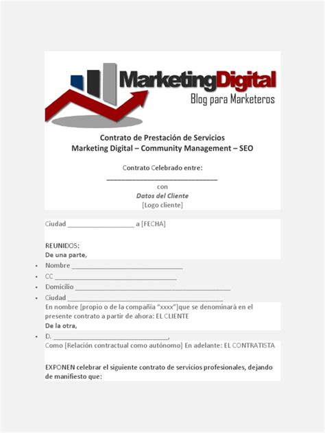 Contrato De Prestación De Servicios Marketing Digital Marketing