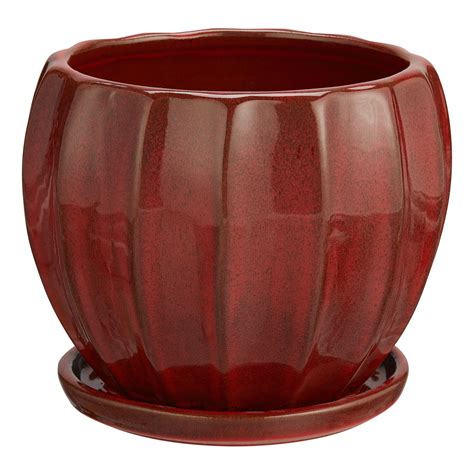 Better Homes And Gardens Lani Red Ceramic Planter Wattached Saucer 8