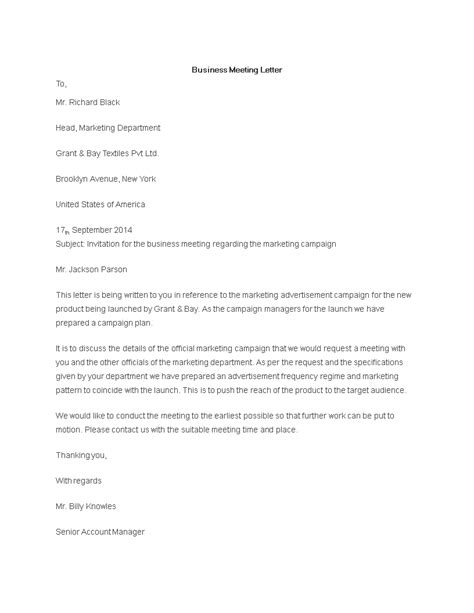 Formal Invitation for Business Meeting Letter sample | Templates at