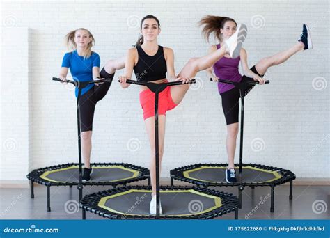 Relaxed Woman Jumping On Trampoline Stock Photo Image Of Couch
