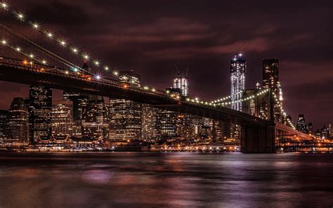 Download Light Night New York Man Made Brooklyn Bridge Hd Wallpaper
