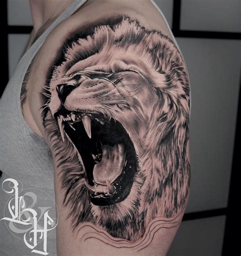 Black And Grey Roaring Lion Tattoo Love N Hate