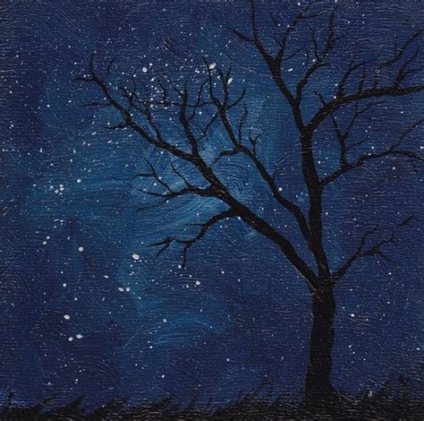 Starry Night With Tree Original Acrylic Painting