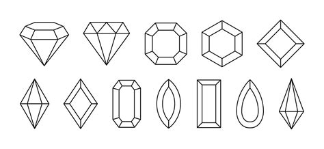 Set Of Simple Geometric Gem Stones Jewelry Crystals Shapes In Linear