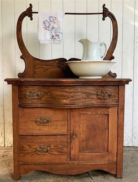 Antique Rare Ornate Oak Serpentine Front Commode Washstand Victorian