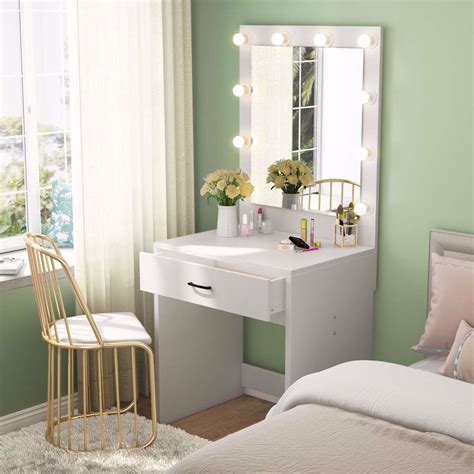 It is made of artificial wood, strong and durable. Modern Vanity Set with Light Mirror Dressing Table ...