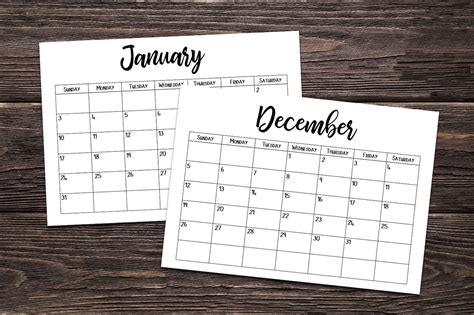 Printable 2021 Calendar Horizontal Calendar 1 Page Monthly Calendar