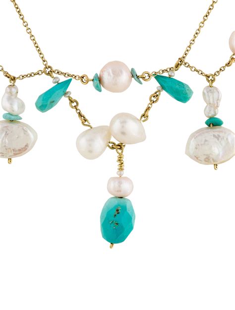 14k Turquoise And Pearl Bead Necklace Necklaces Neckl34075 The Realreal