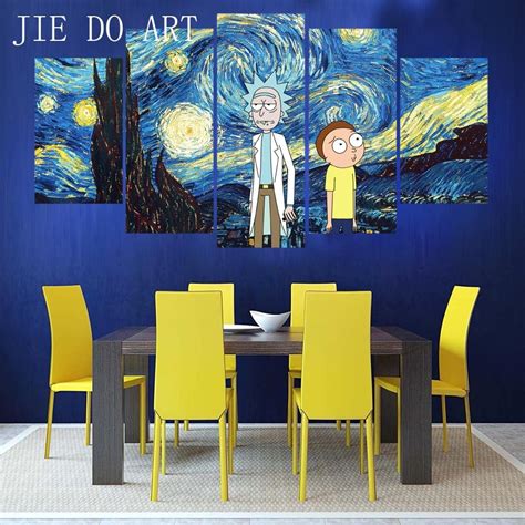Jie Do Art Home Decor Canvas 5 Piece Canvas Picture Cartoon Rick And