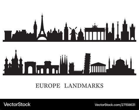 Europe Skyline Landmarks Silhouette Royalty Free Vector