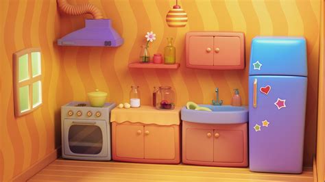 3d Model Cartoon Kitchen Room House Vr Ar Low Poly Cgtrader