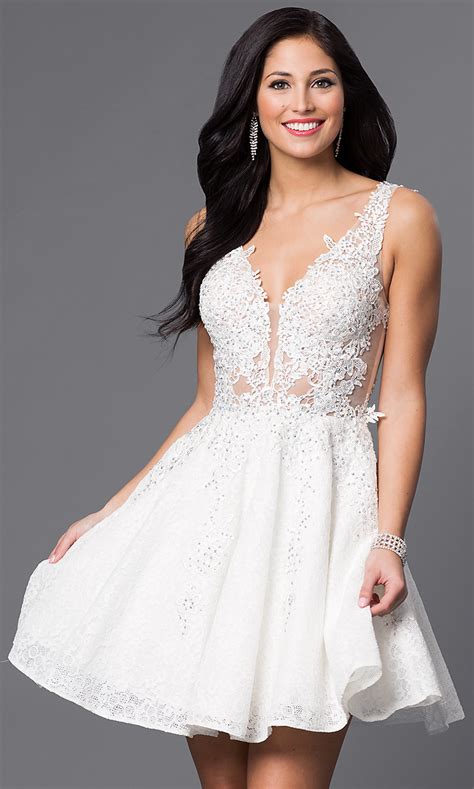 Courthouse brides and brides looking for something a little different often reach for short wedding dresses. JVN by Jovani Short Lace Homecoming Dress - PromGirl