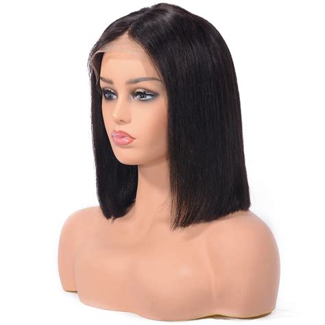remy human hair full lace bob wig for black women 130 density pre plucked natural black
