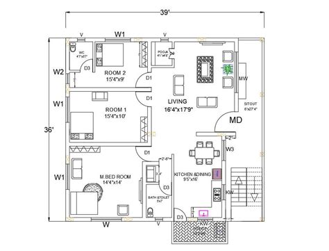 Autocad Bhk House Layout Plan Dwg File Cadbull Images