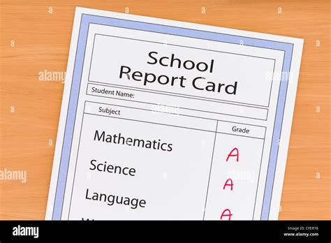 School Report Card Showing All A Grades Stock Photo Alamy