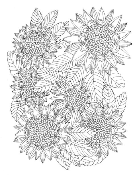 Sunflower Coloring Page Printable Adult Coloring Page Flower Etsy