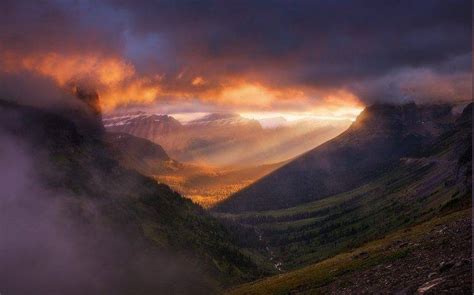 Landscape Nature Glacier National Park Sunrise Mountain Forest