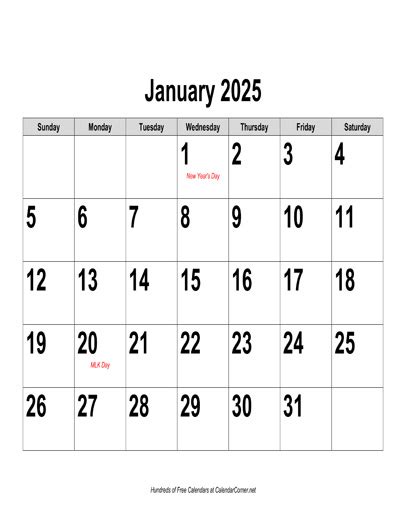 2025 Monthly Calendar Printable Free