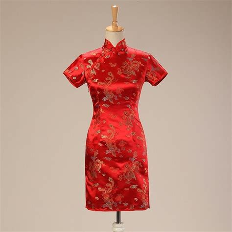 Special Offer Fashion Red Chinese Traditional Womens Satin Cheongsam