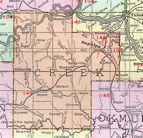 Creek County Oklahoma 1911 Map Rand Mcnally Sapulpa Bristow Kiefer