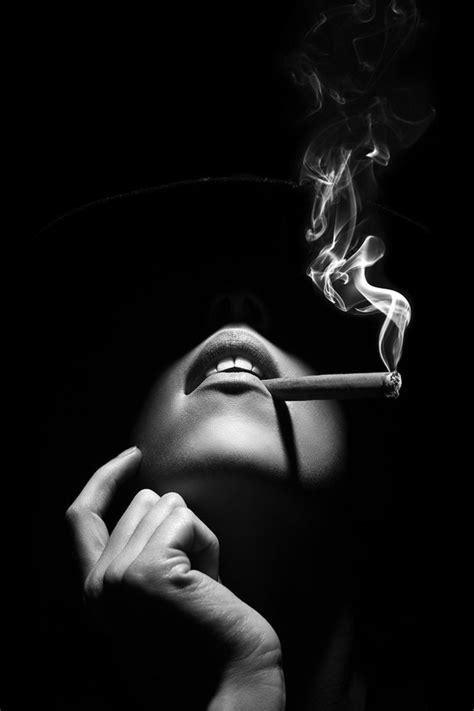 Sensual Portrait Of A Woman Smoking A Cigar Black White Etsy UK
