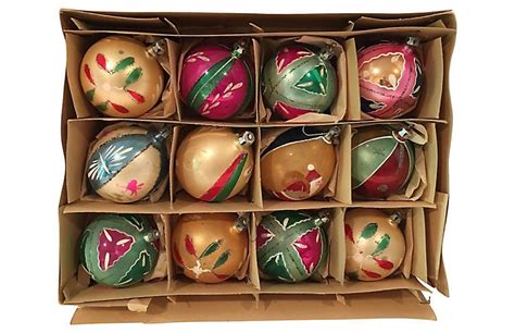 Midcentury Blown Glass Ornaments Set Of 12 Glass Ornaments Glass Blowing Antique Christmas