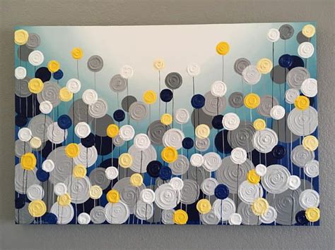 Navy Blue Turquoise Yellow And Gray Textured Painting