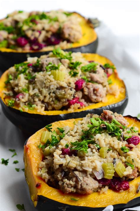 Stuffed Acorn Squash With Cranberry And Sausage Stuffing Recipe The