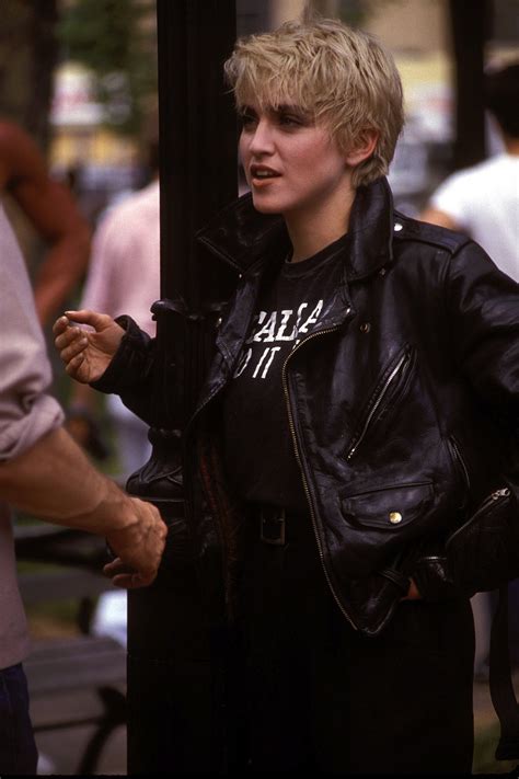 Lots of black throughout the 80s, her look evolved; Throwback Thursday: Madonna's '80s Leather Moto Jacket