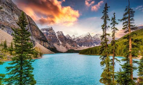 Colorful Moraine Lake With Mountain Range In Canadian Rockies In The