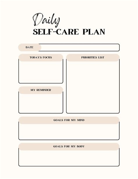 Daily Self Care Planner Worksheet Etsy