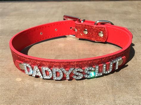 Daddys Slut Rhinestone Choker Sparkly Red Bdsm Collar Etsy