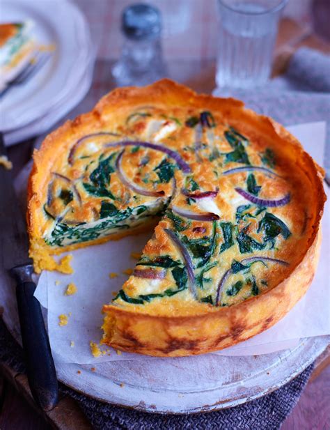Spinach Red Onion And Feta Quiche With A Polenta Crust Sainsbury S