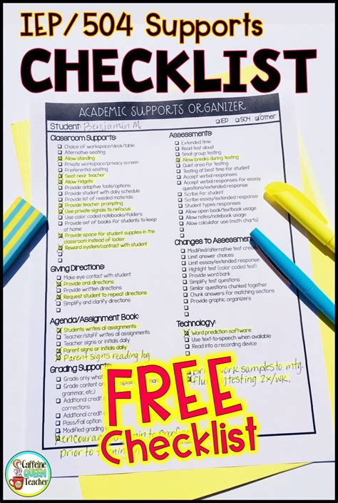 Special Education Accommodation Iep Checklist For Teachers Caffeine