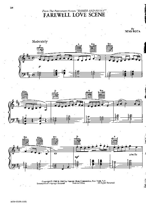 Nino Rota Farewell Love Scene Sheet Music For Piano Download Piano