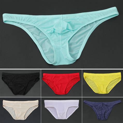 Men Ultra Thin Ice Silk Bulge Pouch Underpant Low Rise Briefs Bikini Underwear Ebay
