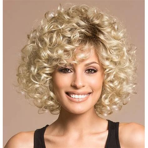 Sofeel Sexy Hairstyle Synthetic Hair Kinky Curly Synthetic Short Ombre Blonde Wigs For White