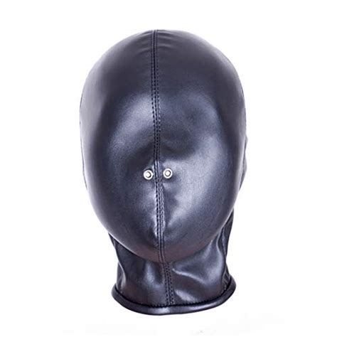 Bdsm Leather Hood Restraint Head Mask Full Face Hood Nose Holes Bondage