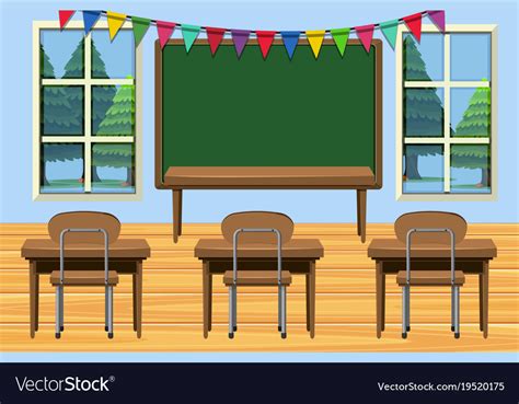 Classroom With Desks And Chalkboard Royalty Free Vector
