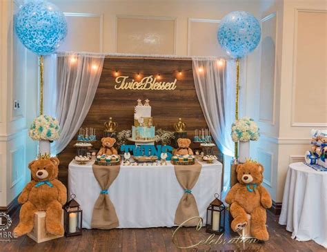 Twice Blessed Rustic Teddy Bear Baby Shower Twins Baby Shower