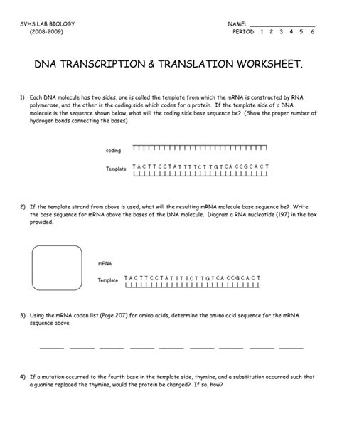 Dna transcription and translation practice worksheet with key tpt. dna transcription & translation worksheet.