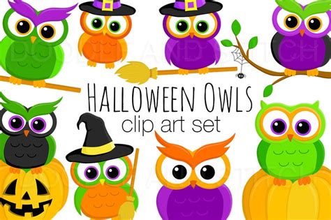 Halloween Owls Clipart Spooky Owl Clip Art Pictures Etsy
