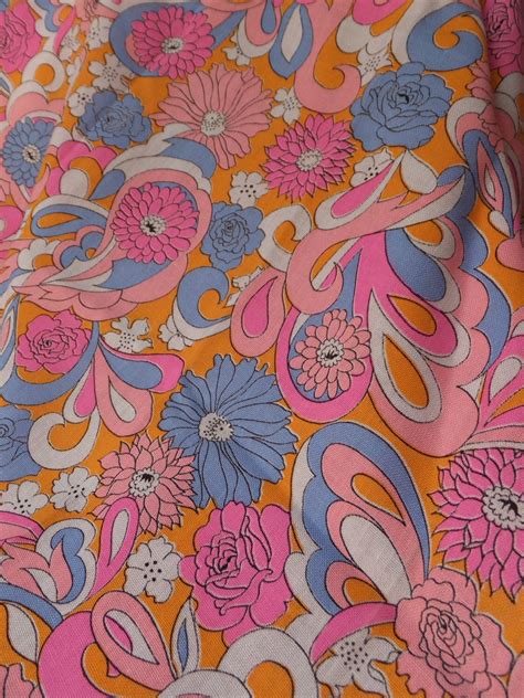 vintage 1960 s mod floral fabric woven mid weight poly etsy floral fabric antique textiles