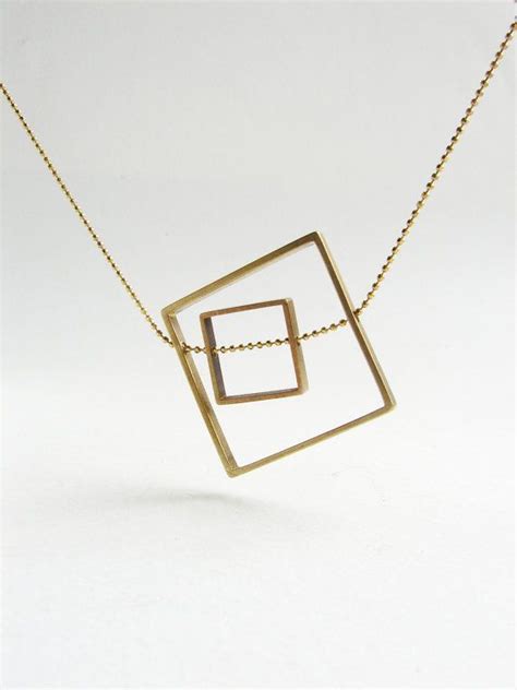 Square Statement Necklace Geometric Square Necklace Brass Jewelry