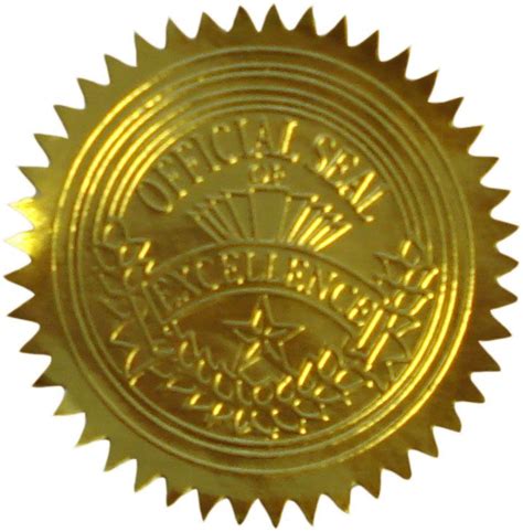 Official Seal Of Excellence Certificate Seals 2 Dia 100pk Embossed