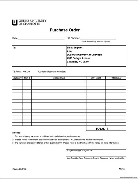 Blank Purchase Order Form Template Sample Templates Sample Templates