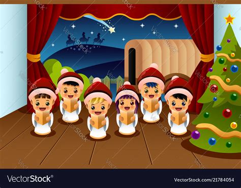 Kids Singing Christmas Carols Royalty Free Vector Image