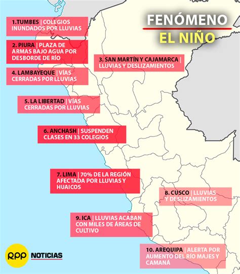 infografía mapa de las consecuencias del fenómeno el niño en perú rpp noticias
