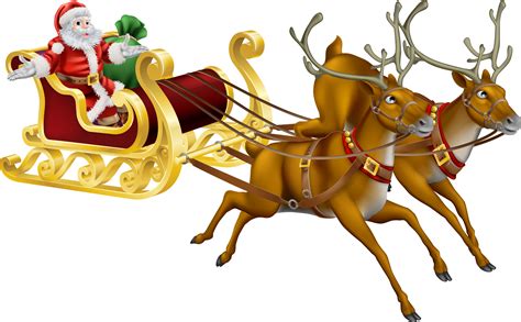 Santa Reindeer Sleigh Png Santa In Sleigh With Reindeer Png Free