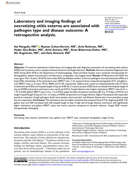 Pdf Laboratory And Imaging Findings Of Necrotizing Otitis Externa Are